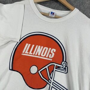 Vintage Illinois Fighting Illini Shirt Mens XL White NCAA Football Russell 90s